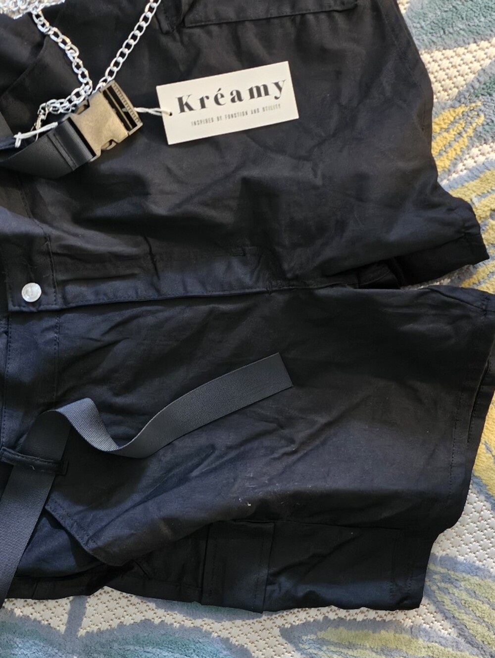 Kreany Black Utility Cargo Shorts with Belt